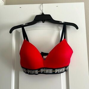 Pink 34D wear everywhere lightly lined wire free bra, red